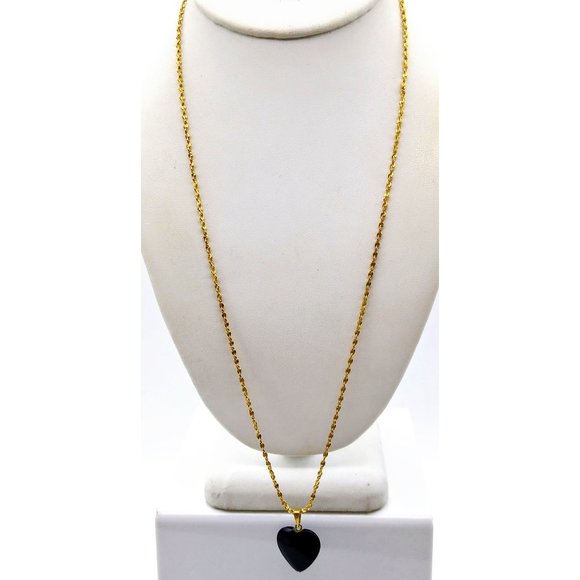 Onyx Heart Pendant Necklace, Black Natural Stone on Gold Tone Margarita Chain - Picture 2 of 4
